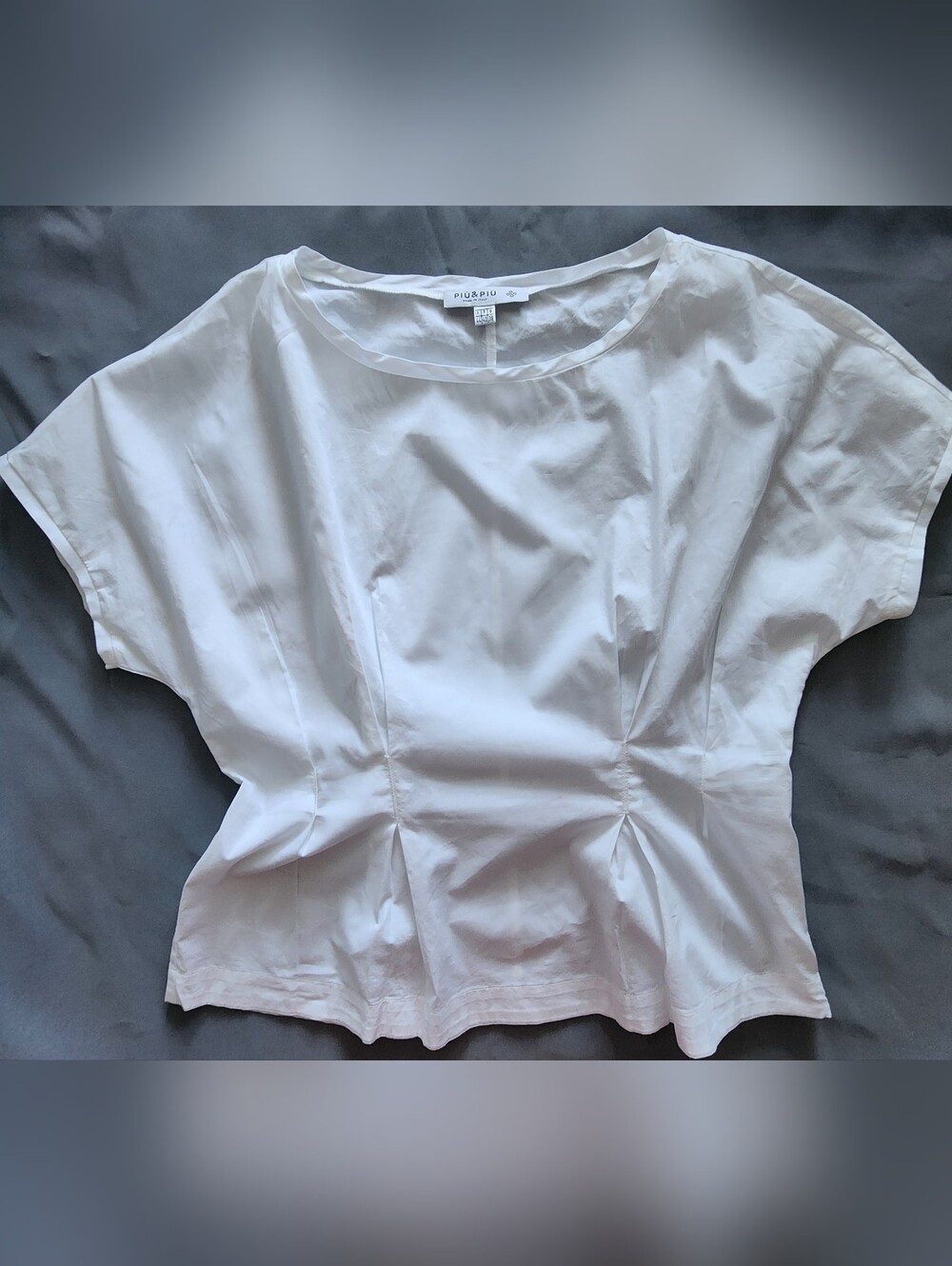 PIÙ & PIÙ Italy Crisp White Pleated Waist Dolman Sleeve Blouse Top - Size US 8 M